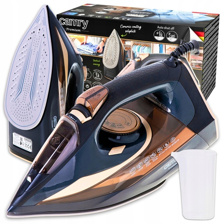 Mocne Żelazko Parowe Ceramiczne Anti Drip Anti Calc Strażak 3400W 65G/MIN