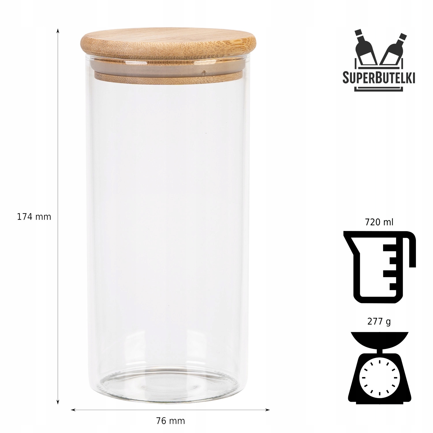 POJEMNIK szklany na PRZYPRAWY ŻYWNOŚĆ SÓL - 720 ml Kolor przezroczysty