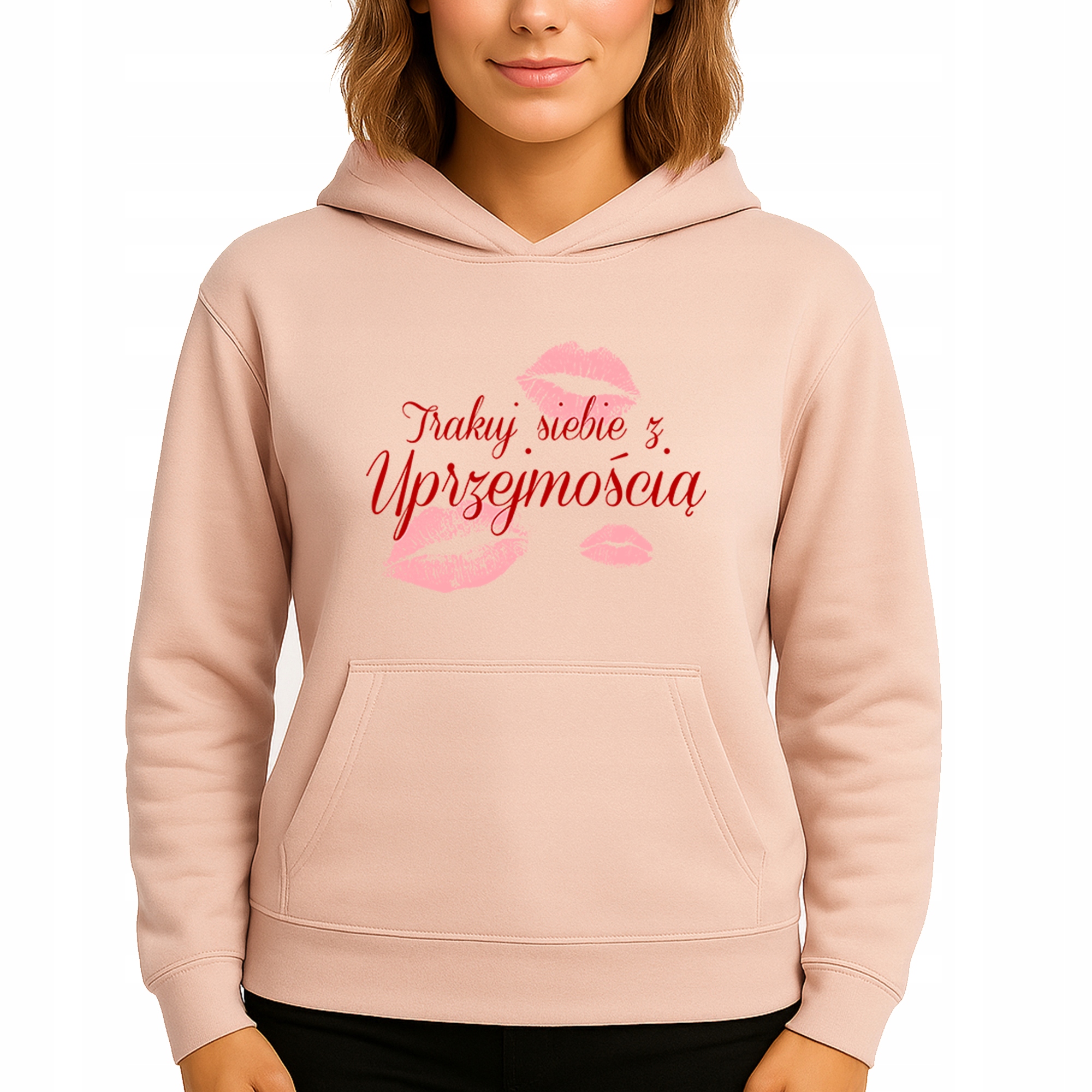 Mikina Broskvová Hoodie S Kapucí Chovejte se k sobě s laskavým svolením Vel S
