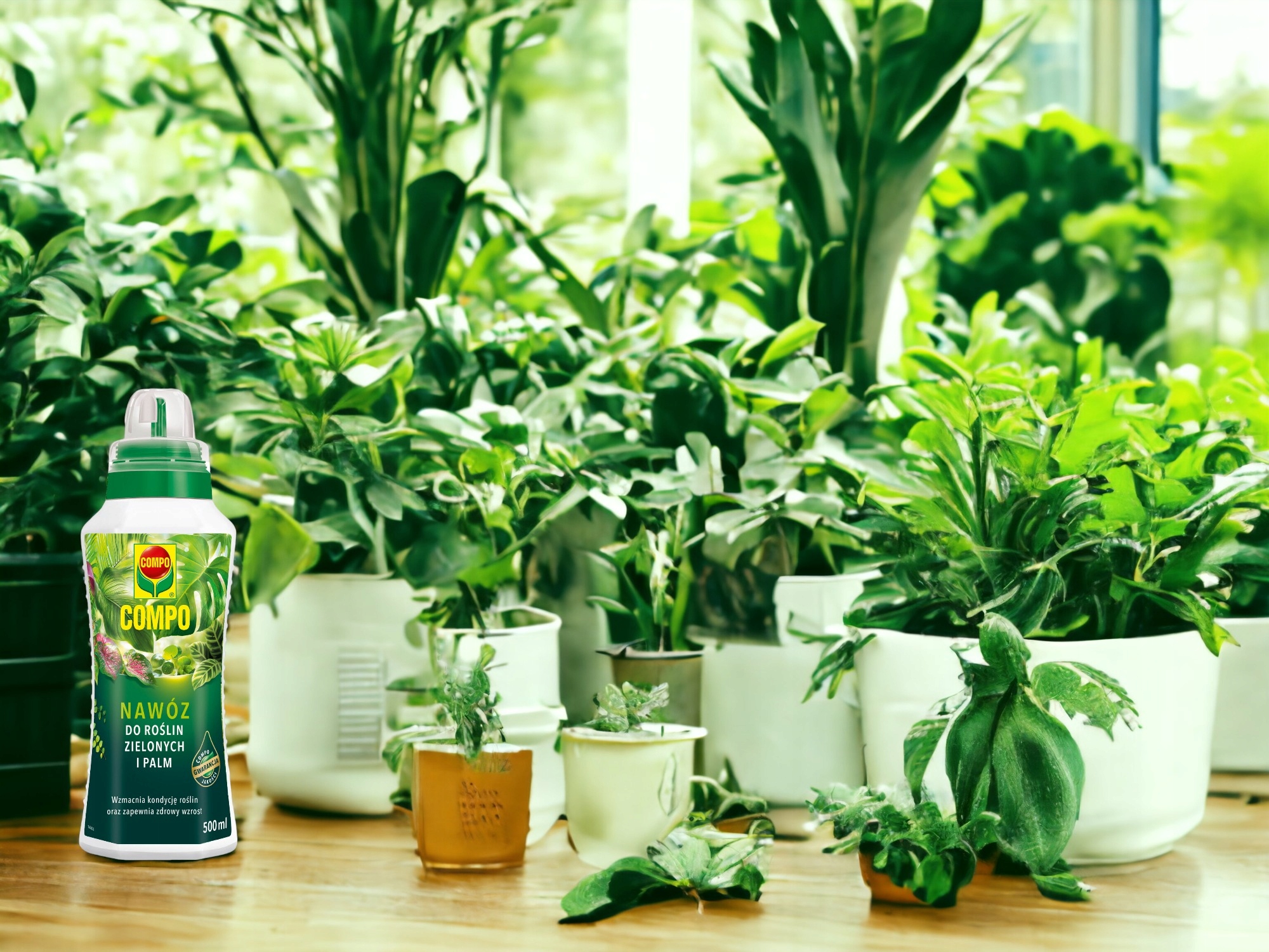 NAWÓZ DO ROŚLIN ZIELONYCH I PALM: DRACENY FIKUSA MONSTERY PAPROCI COMPO Pojemność 0.5 l