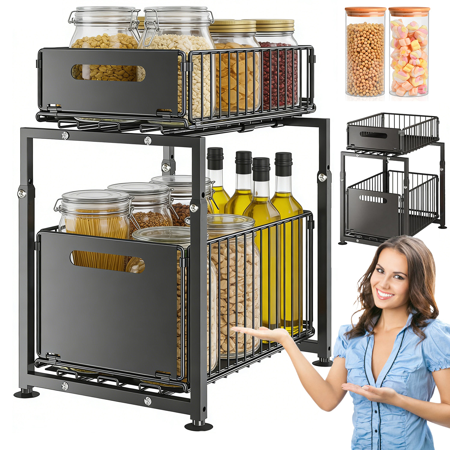 Výsuvný Kuchyňský Organizér Do Skříňky – Na Koření A Pod Dřez, Černý