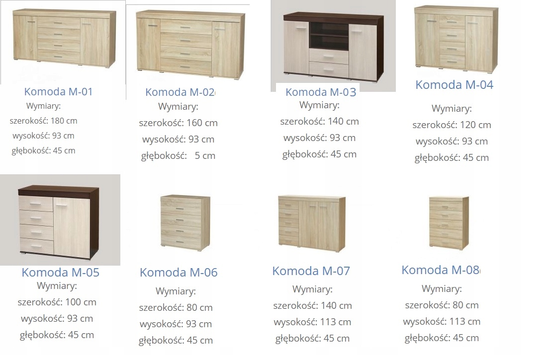 ZESTAW MEBLI 3 x KOMODA+SZAFA+WITRYNA dąb sonoma Kolor mebla dąb sonoma