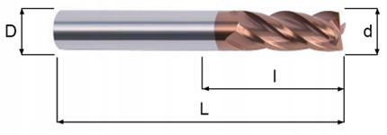 FREZ WĘGLIKOWY VHM 4 PIÓRA FI 1,5 MM 55HRC TiN+Si Średnica 1.5 mm