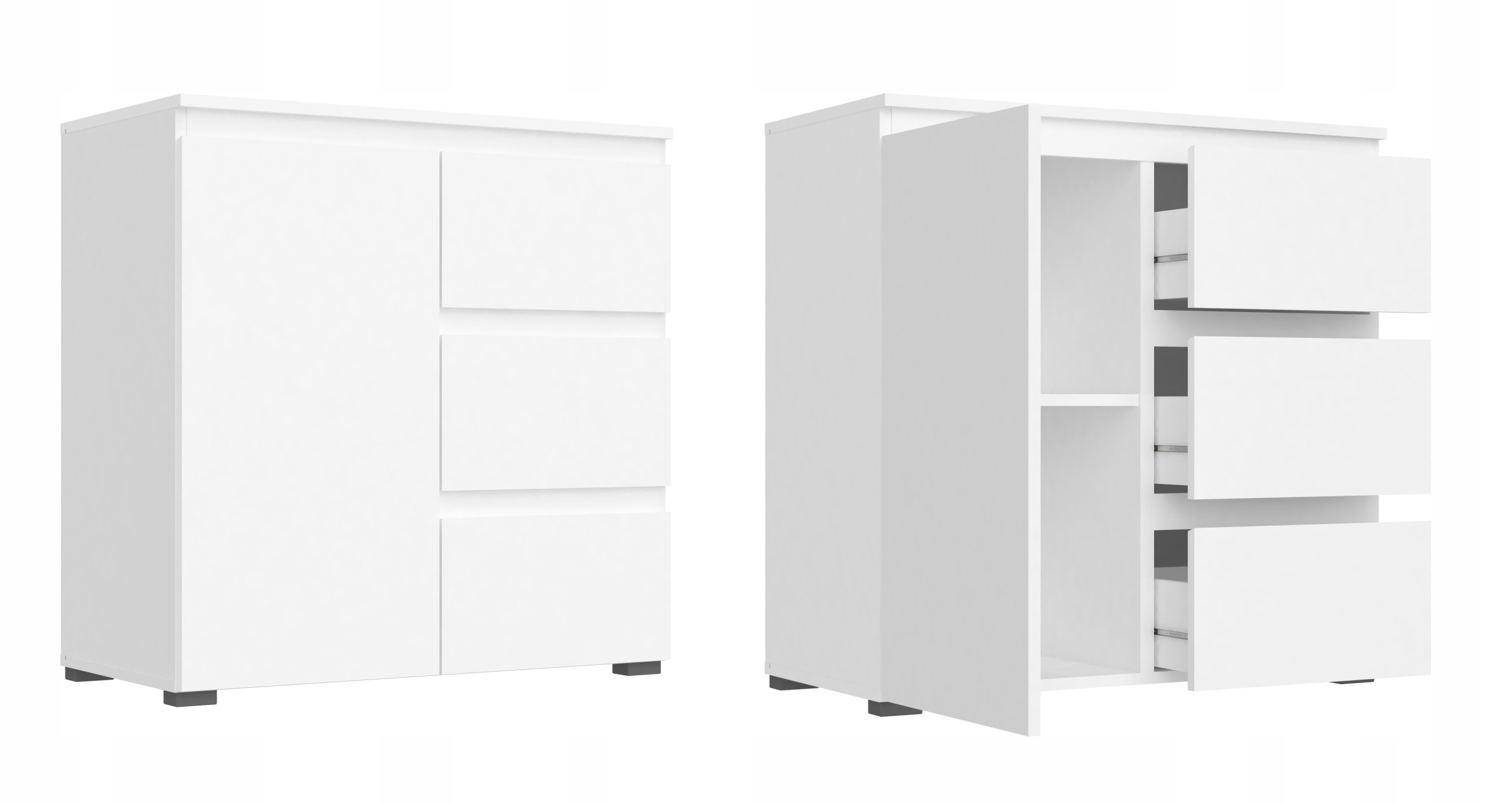 

Komoda Biała Z Szufladami 1D 2 Półki Szafka 80 CM