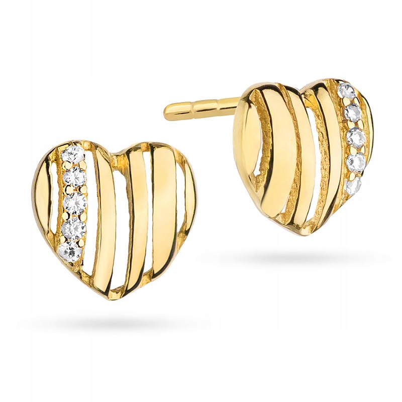 Zlaté náušnice pr. 585 Srdíčka se zirkony 14k