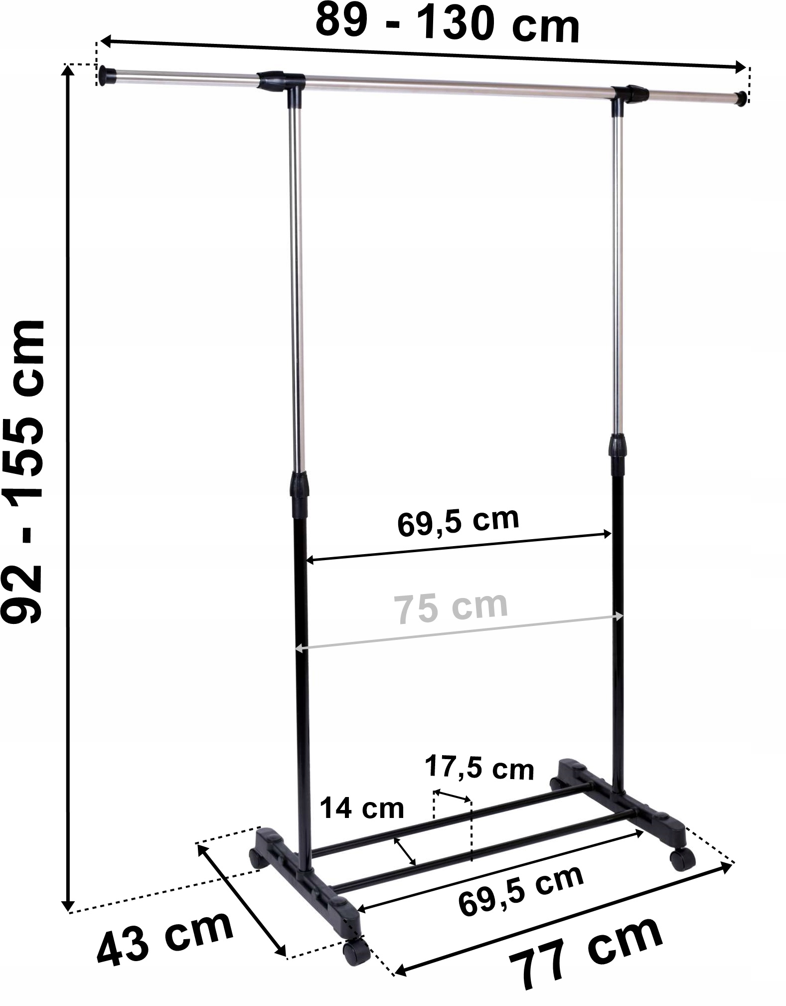 GARDEROBA NA KÓŁKACH WIESZAK STOJĄCY UBRANIA BUTY REGULOWANY GRUBE RURKI Marka Gockowiak