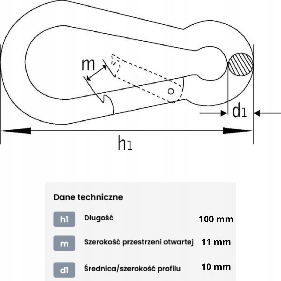 Karabińczyk zwykły ocynkowany 10mm Długość 100 mm