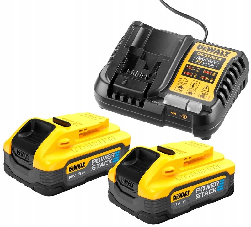 Zestaw startowy DeWalt 2 akumulatory PowerStack 18V/5.0Ah ładowarka 4A