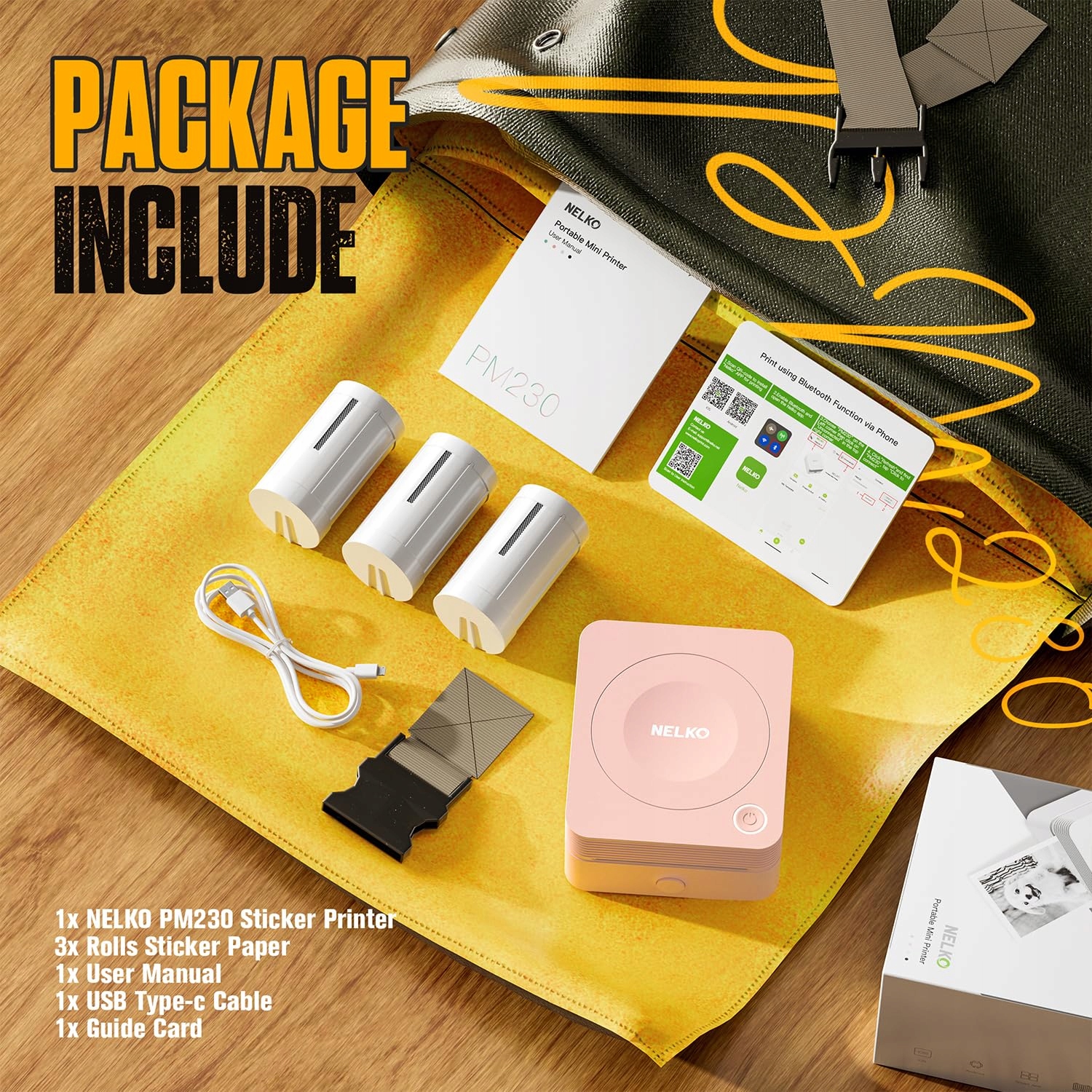 NELKO PM230 Mini Bluetooth Drukarka Naklejek Różowa + 3 Rolki Papieru — miniatura 6