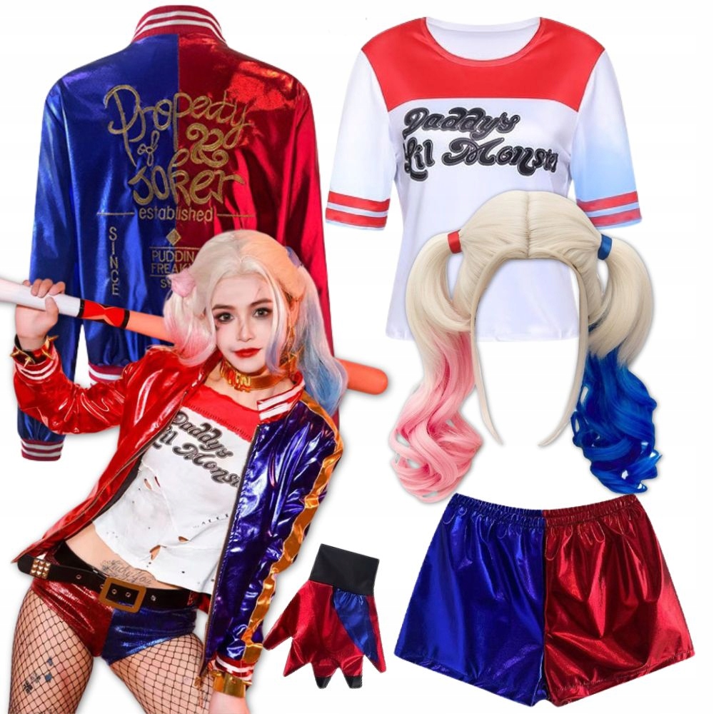 Kostým Převlek Harley Queen Halloween Cosplay Paruka Xs S 152 158 CM
