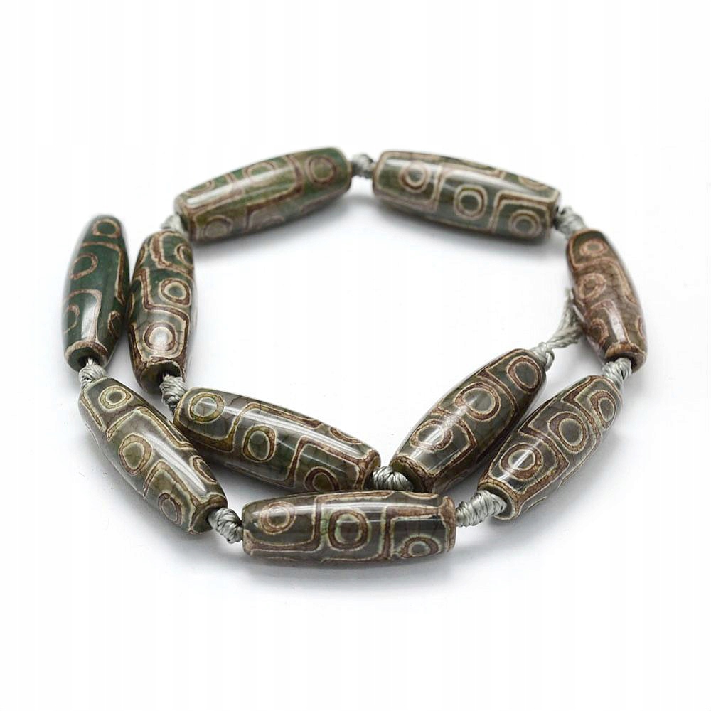 Korálky Tibet Dzi 9 Oček, Přírodní Achát, Olivový, 30x11mm, 8ks 35cm