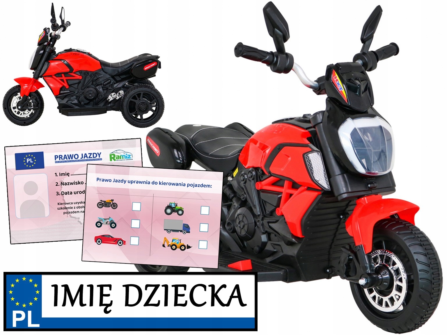 Motor dla dzieci Fast Tourist 3 koła melodyjki Tablica Imienna