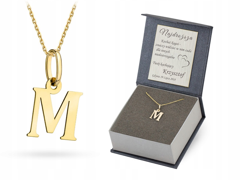 Złoty Łańcuszek z Zawieszką pr. 585 Literka M 42cm