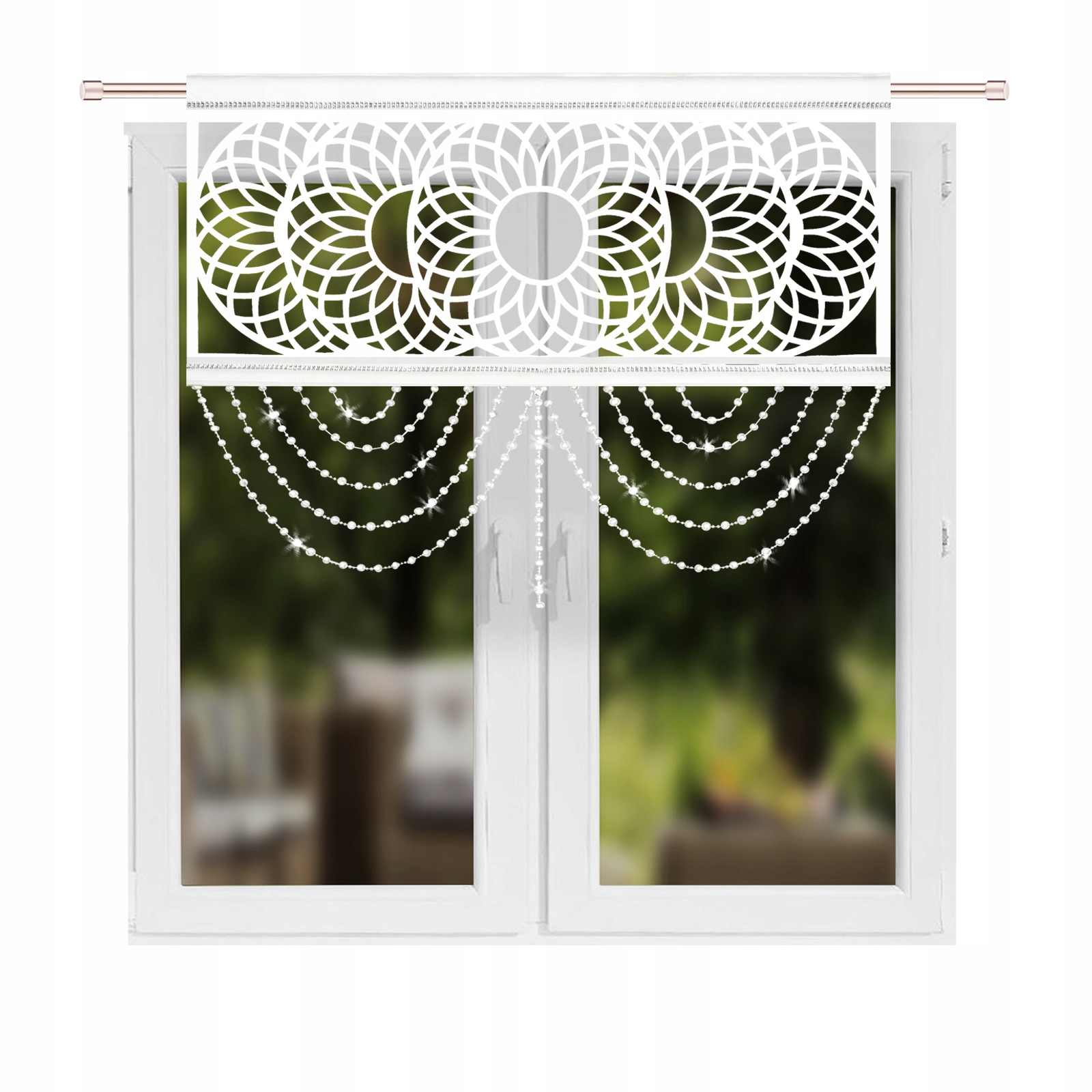 PANEL AŻUROWY DEKORACYJNY 100x80 BIAŁY FILC FIRANA ZDOBIONY KORALIKAMI