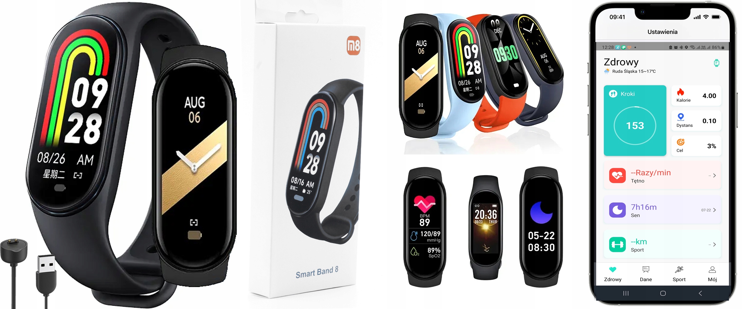 SMARTWATCH SMARTBAND M8 OPASKA PULSOMETR KROKI SMS Kształt koperty inny