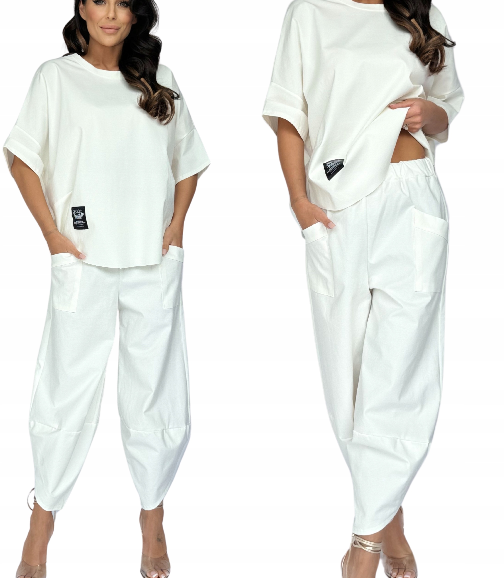 Komplet Damski Dres Bluzka Bluza Spodnie Oversize Luźny Bawełna 2890