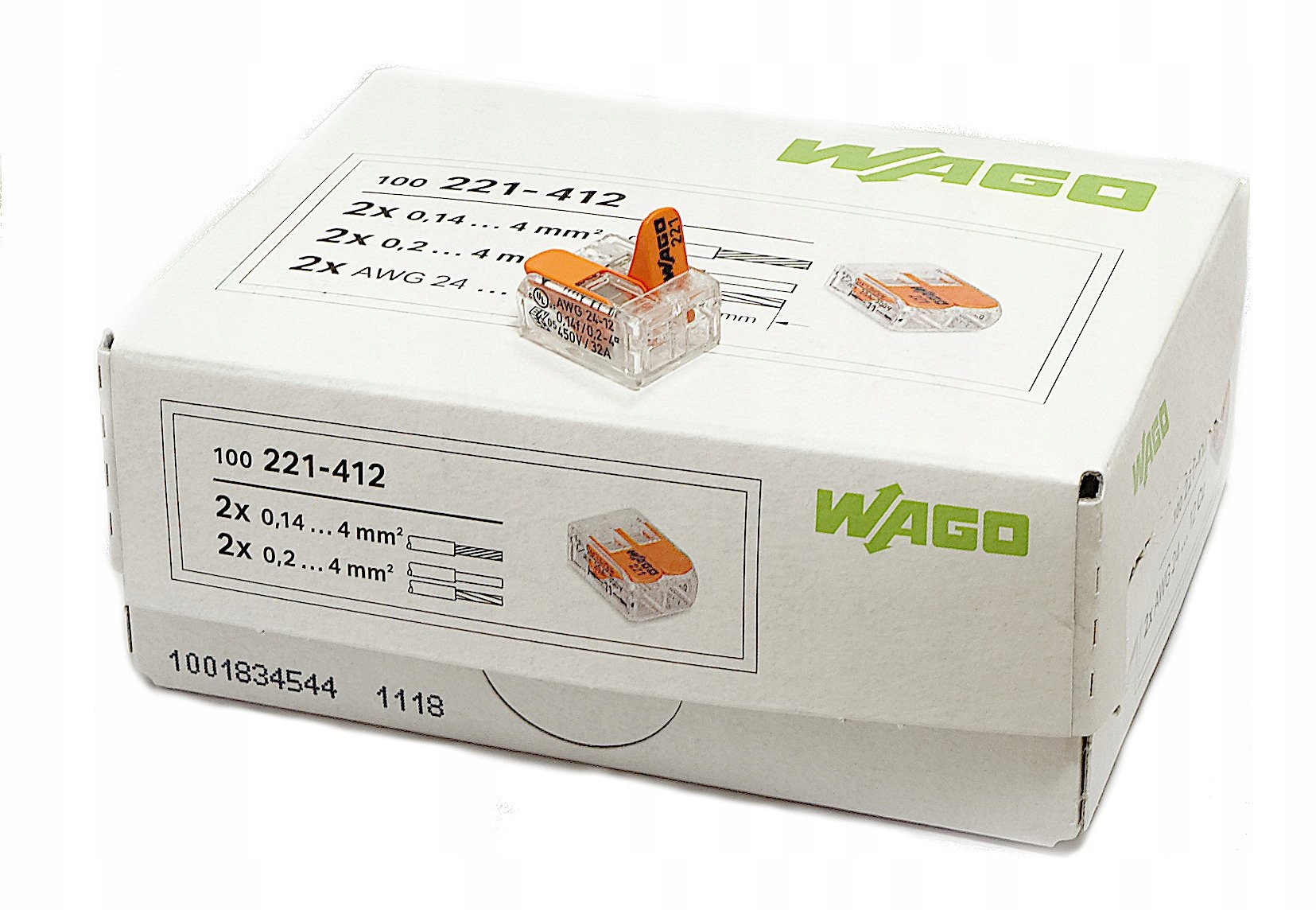 Wago 221-412 Rychlospojka 2x0,14-4 Spojka x100
