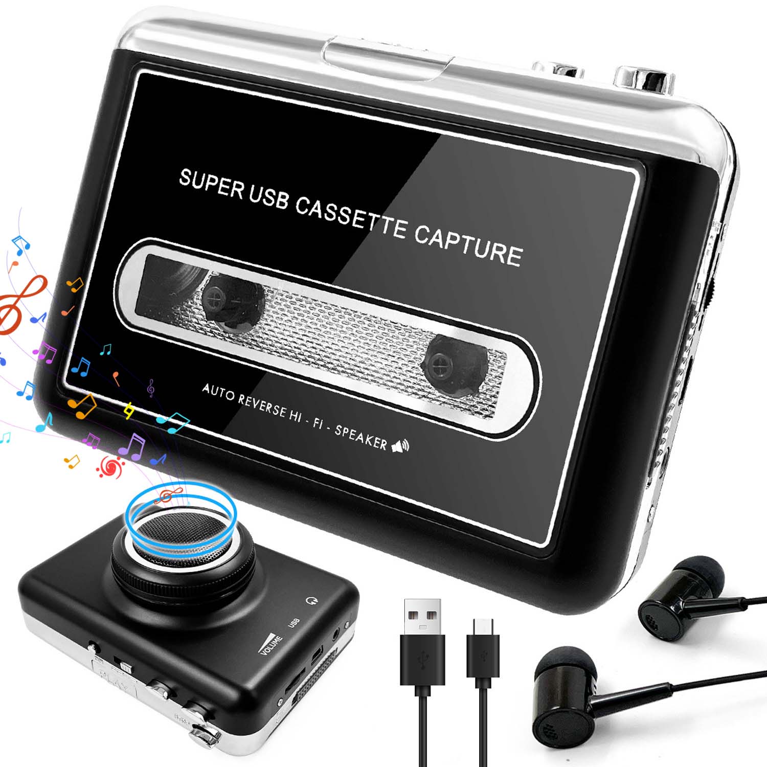 Retro Walkman Konvertor Kazet Na MP3 Usb Drátová Sluchátka Reproduktory