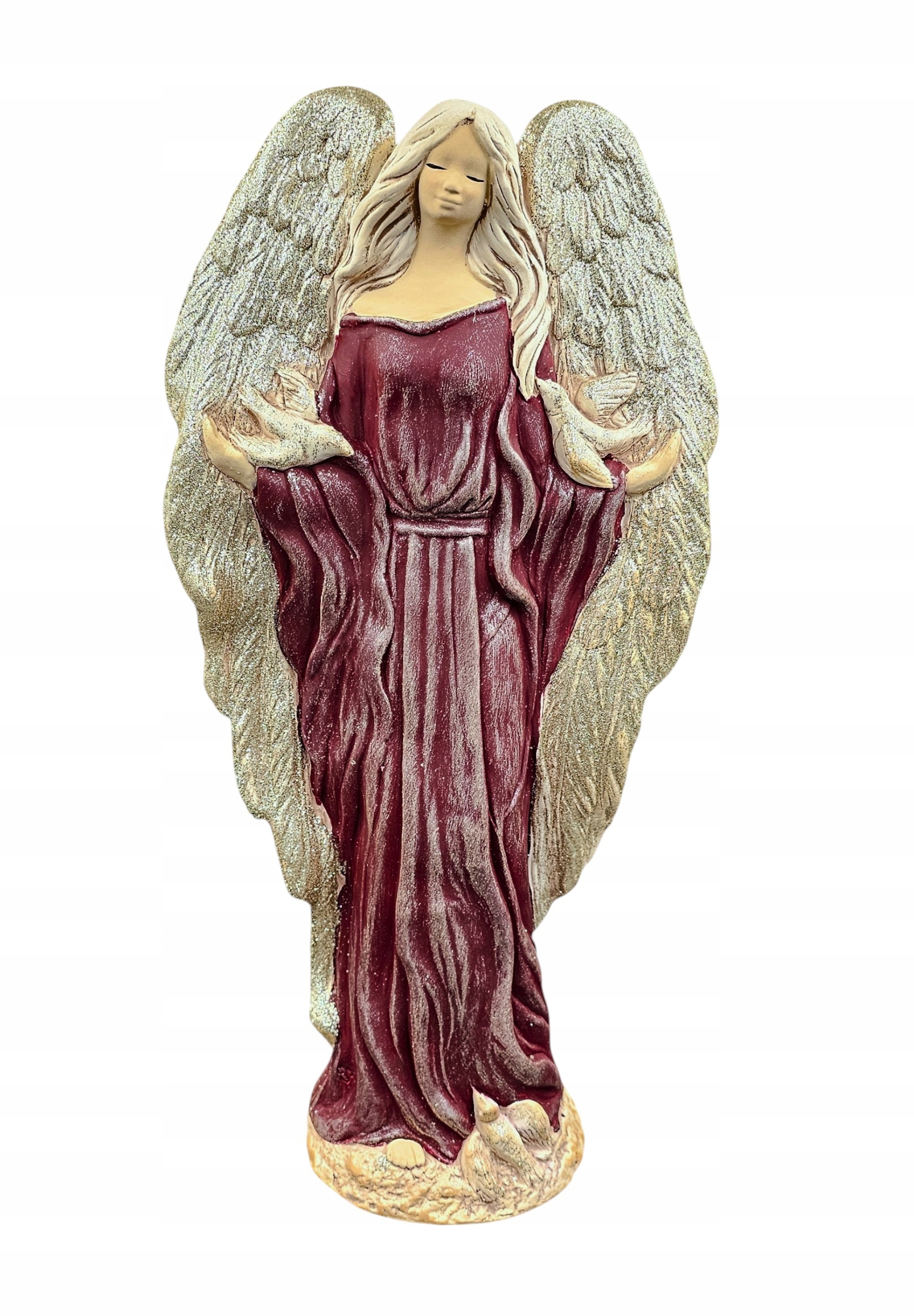 Figurka Anděl Gloria bordová Zlatá Brokátová Křídla výška 42 cm