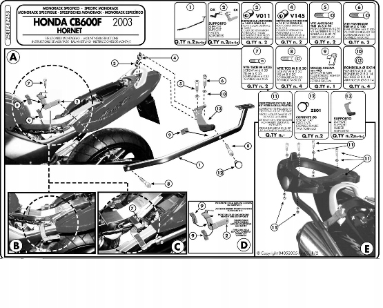 Kappa rám centrálneho kufra Honda Cb 600 Hornet 03-06 KZ258