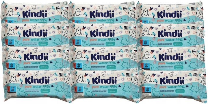 KINDII CHUSTECZKI WODNE PURE WATER 99% 12x60 12PAK
