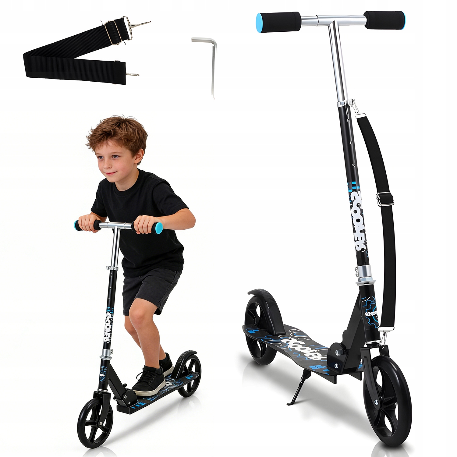 Składana Hulajnoga Dziecięca Czarna Z Regulowaną Kierownicą I Hamulcem