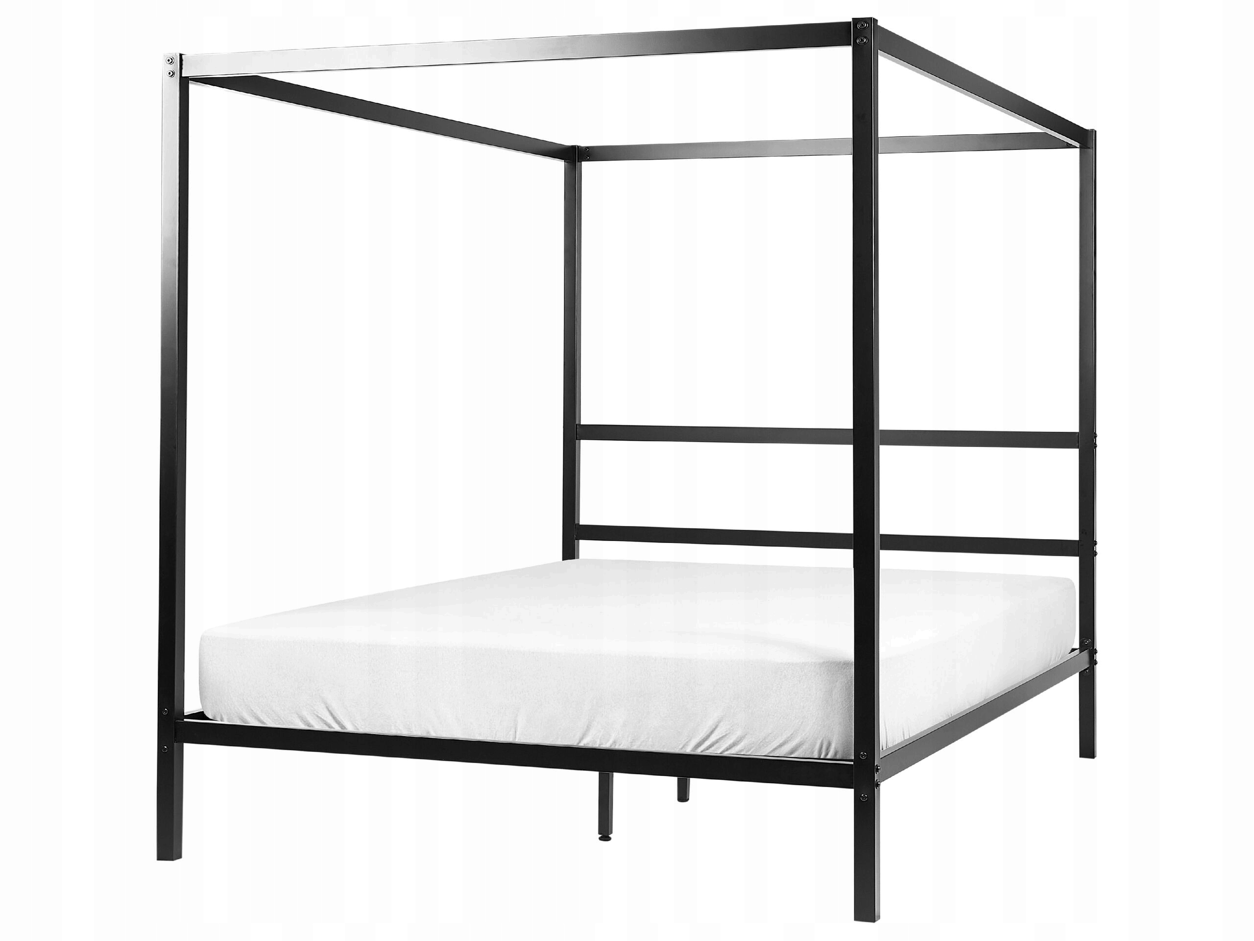 Łóżko metalowe 160 x 200 cm z baldachimem czarne