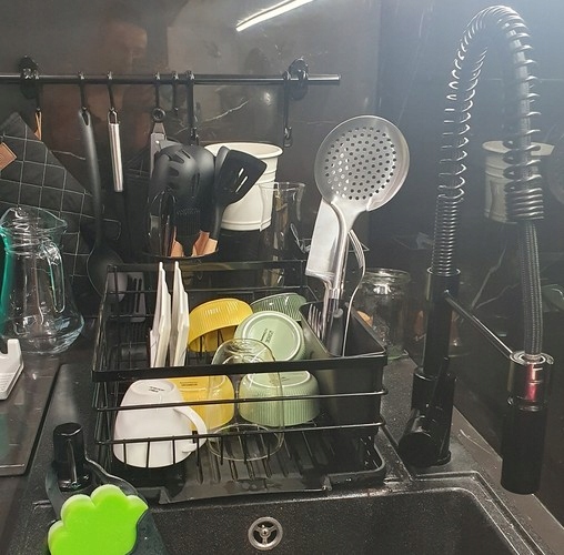 OCIEKACZ DO NACZYŃ SUSZARKA STOJĄCA CZARNA POJEMNA TALERZE SZTUĆCE Długość 31 cm