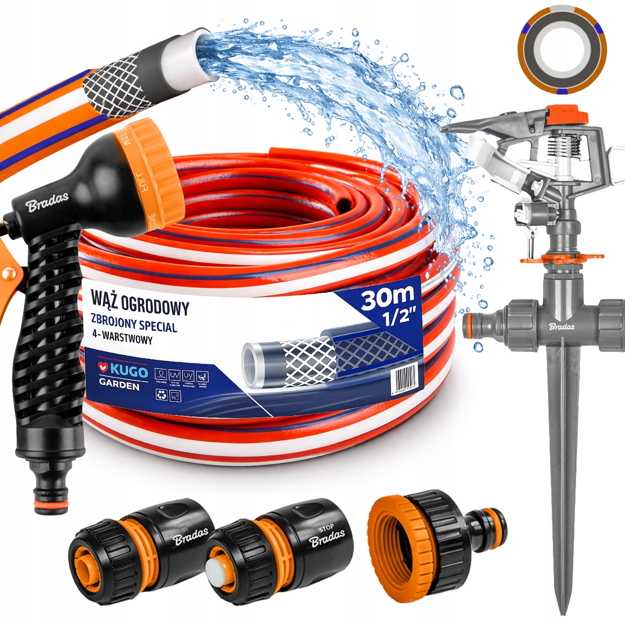 Hadice 1/2" 30 m 4 Vrstvy Spec Pistolet Zavlažovač Set Bradas