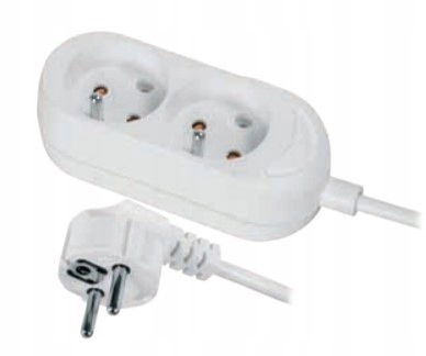 

Przedłużacz biały. 2 gniazda z uziemieniem, 1,5m