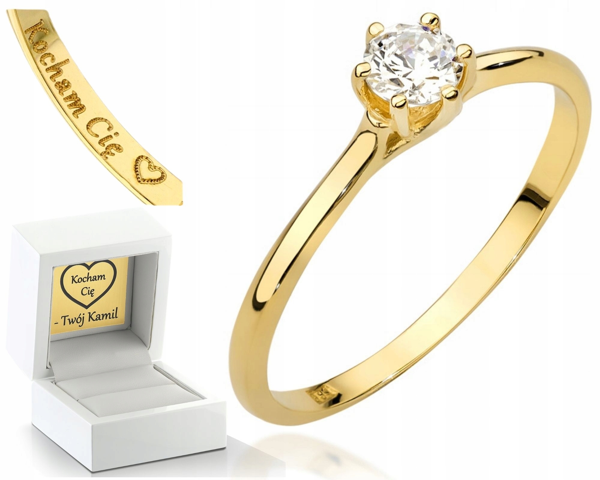 Zlatý Prstýnek S Diamanty 0,21CT 0,585 Gravírování Pro Ženu