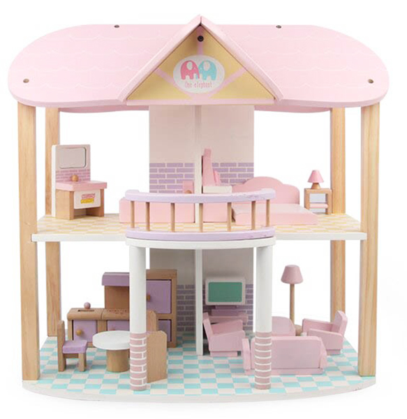 DREWNIANY PASTELOWY DOMEK DLA LALEK WILLA MEBLE Marka Woody