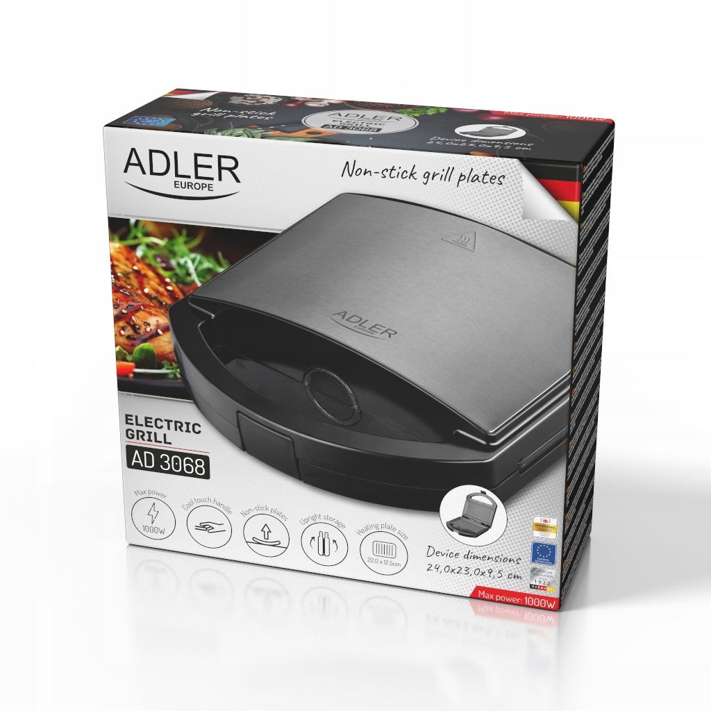 Grill Elektryczny Adler AD 3068 Nieprzywierający 750W Czarny