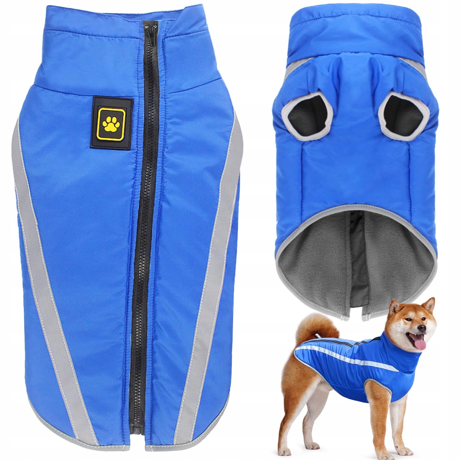 Zimní Bunda pro psa, voděodolná, větruodolná, fleecová, modrá, 2XL