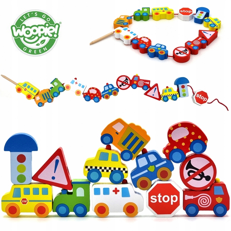 WOOPIE Nawlekanka Na Sznurku POJAZDY Przeplatanie Marka Woopie