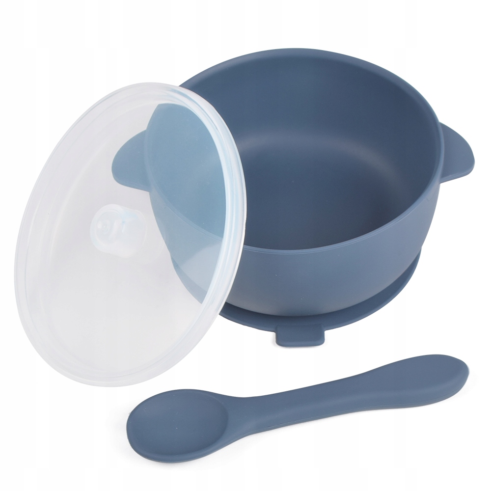 SILIKONOWA MISKA Z PRZYSSAWKĄ PRZYKRYWKĄ I ŁYŻKĄ