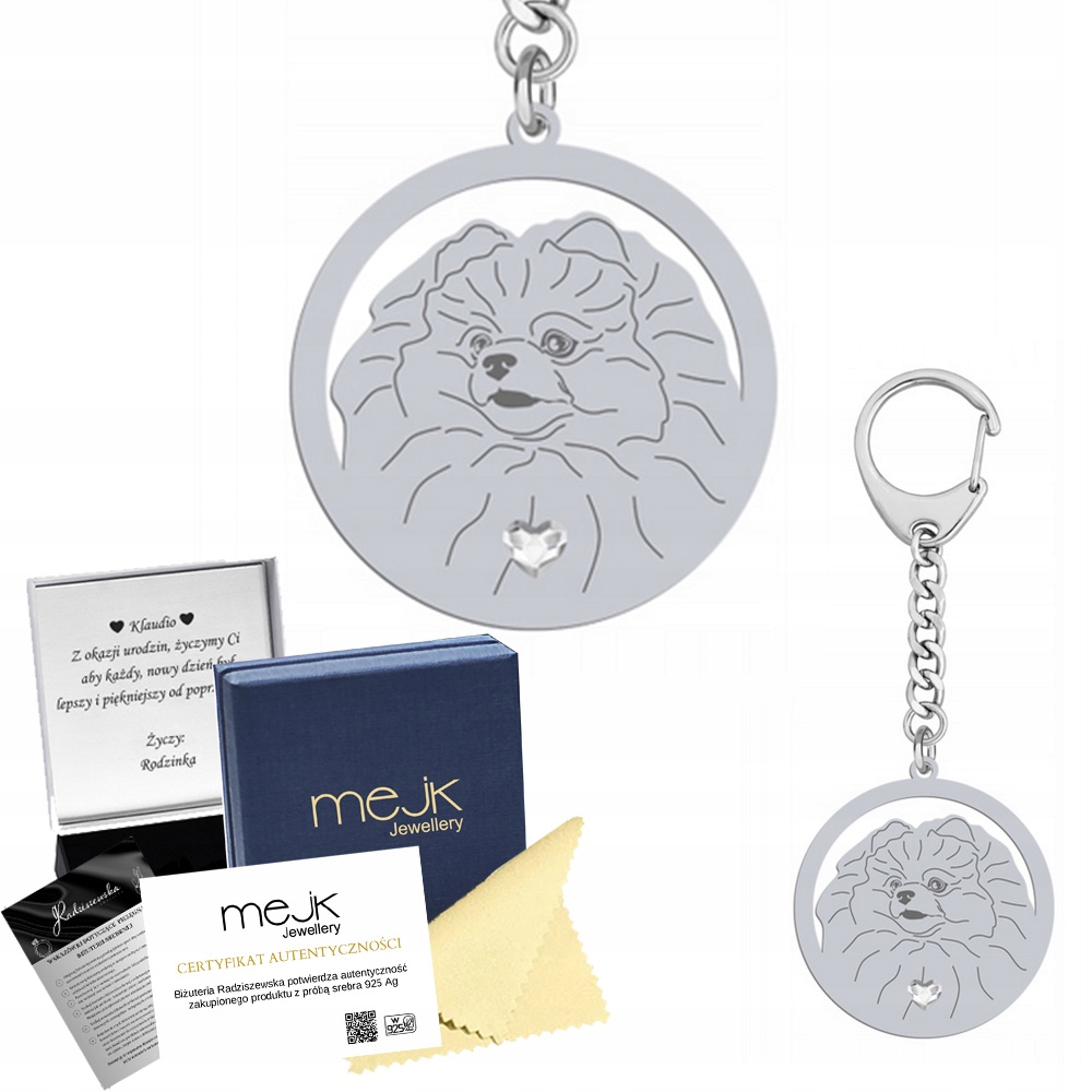 Přívěsek Na Klíče na klíče Pomeranian Stříbro 925 Šperky Dárek Gravírování Bonus