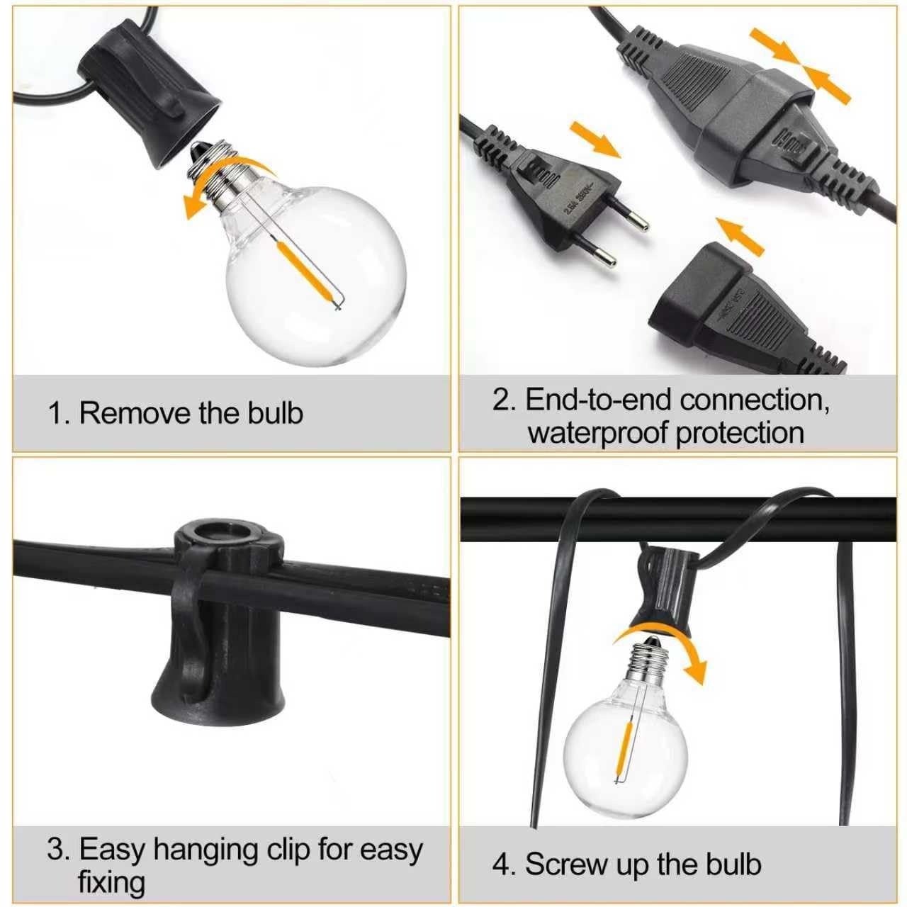 WWEIXUN2020 LED Girlanda Zewnętrzna 50FT G40 26 Żarówek IP44 Dimmable Ogród — miniatura 4