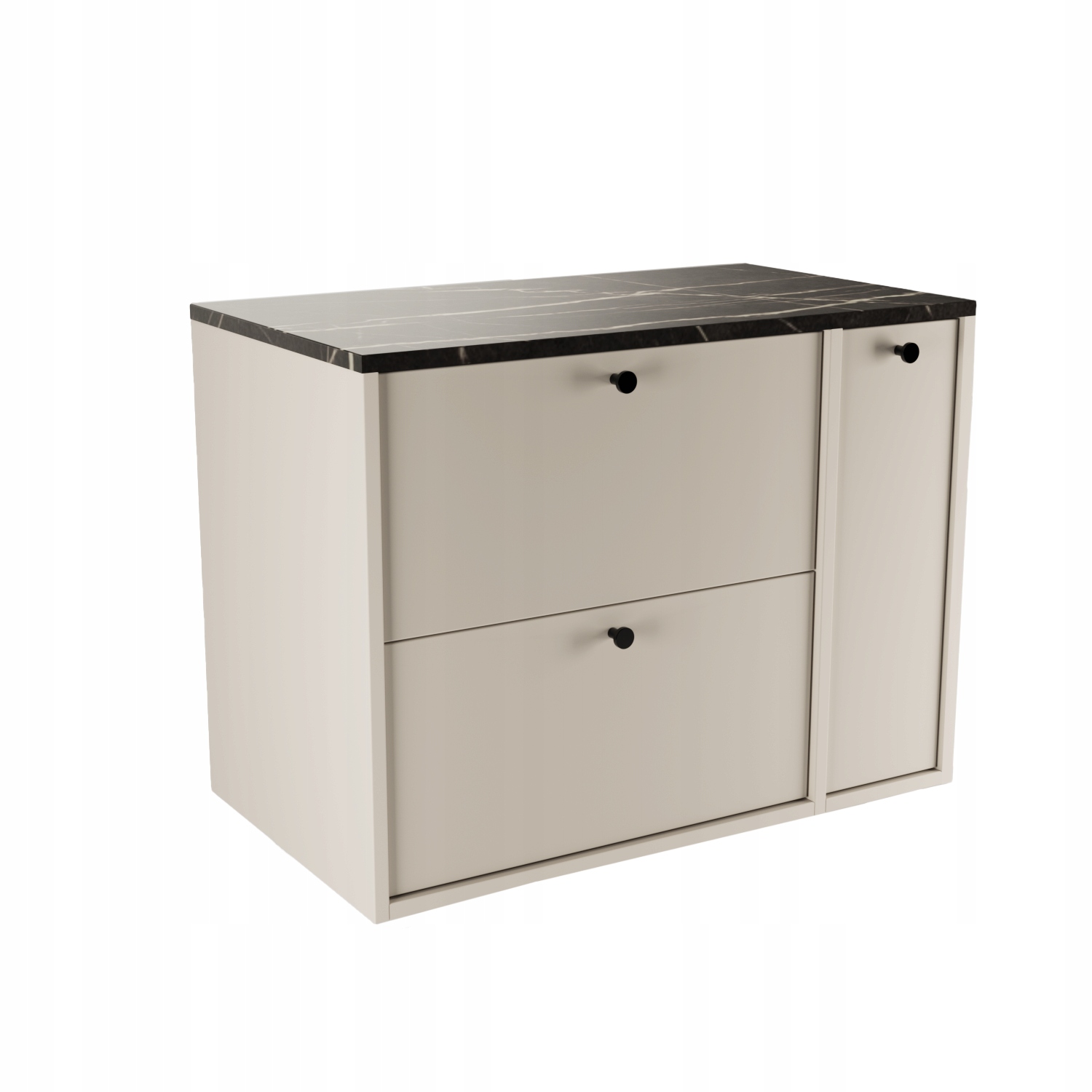 Skříňka pod umyvadlo s regálem 80 cm Kašmír/Mramor Černá deska Belino