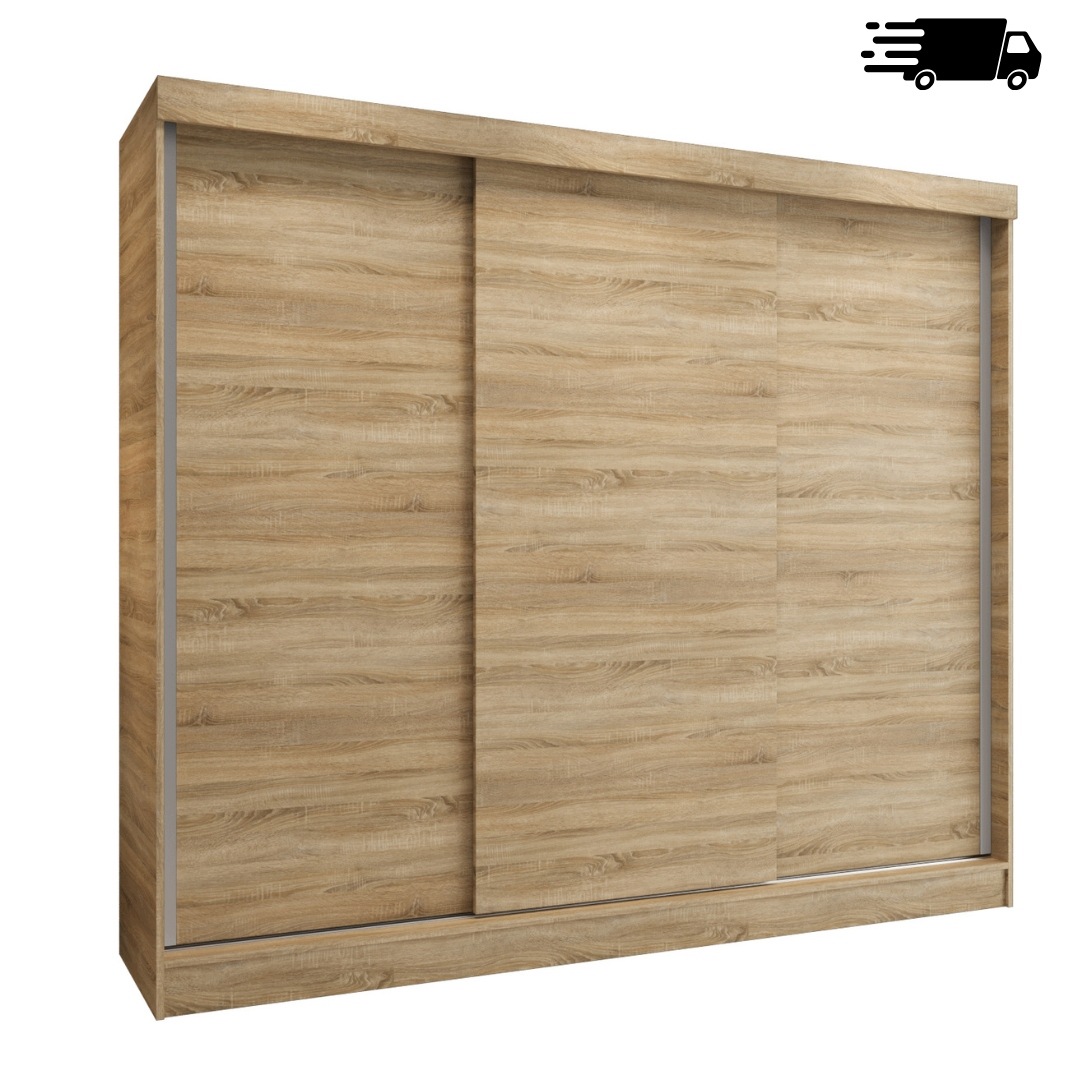 Szafa Przesuwna 3D 250x205x59 cm Dąb Sonoma Do Sypialni trzydrzwiowa S24