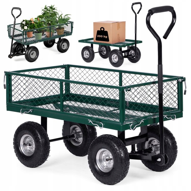 Zahradní Přepravní Vozík 200 Kg S Otevíracími Bočnicemi A Velkými Nafukovacími Koly