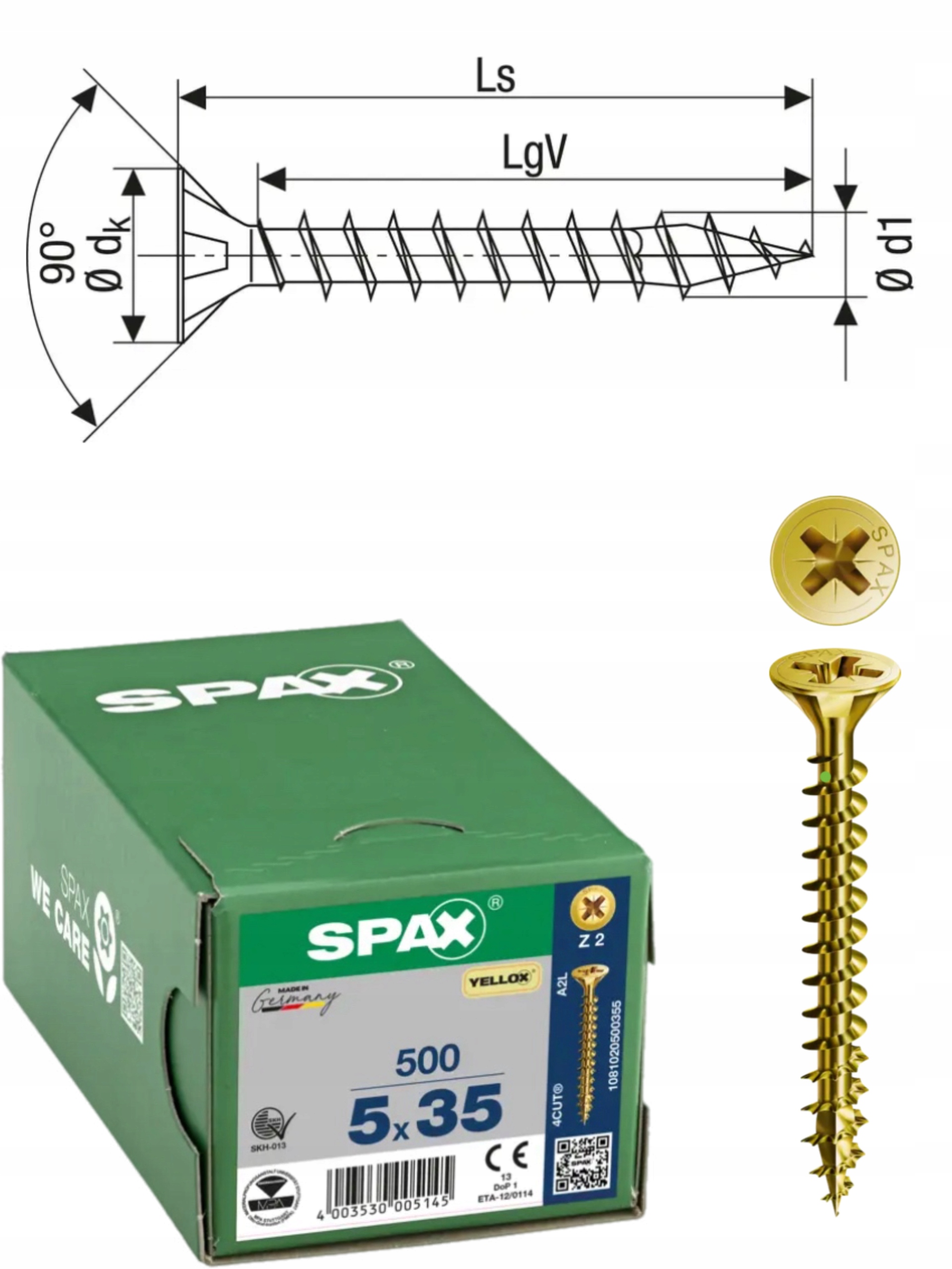 Univerzální šroub na dřevo (zlatý) Spax 5 x 35 mm Yello-x 500 ks