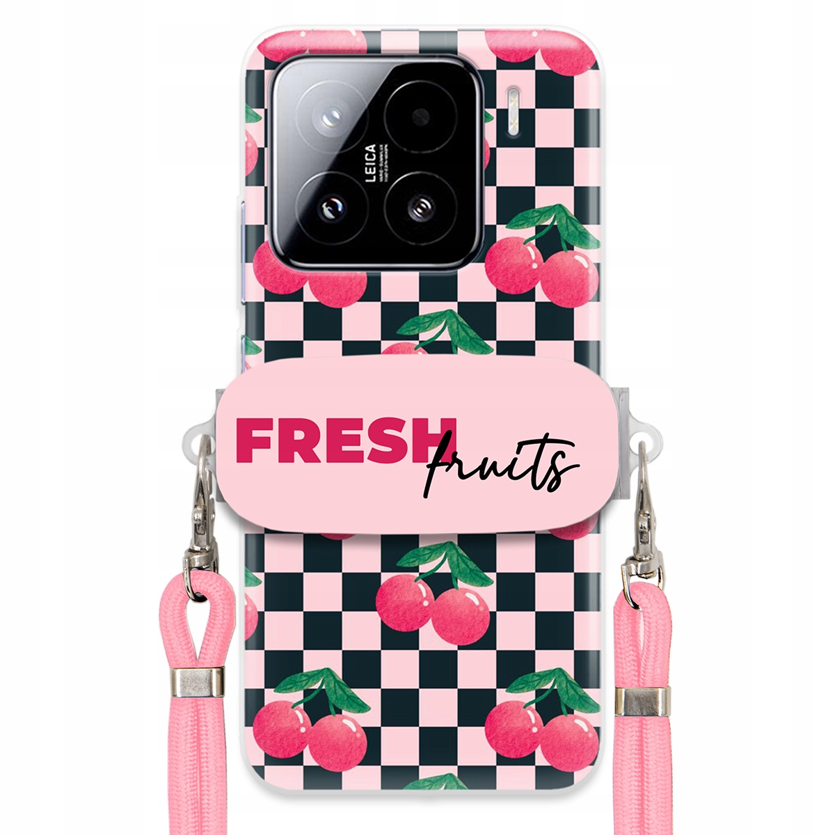 Puzdro pre Xiaomi 15 Vodítko Pink Crossbody+ Funkčný držiak Fresh Fruits