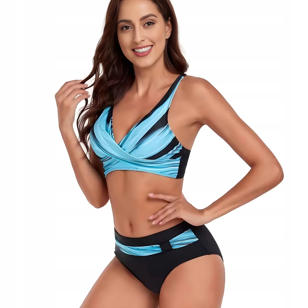 DWUCZĘŚCIOWY STRÓJ KĄPIELOWY BIKINI WYSZCZUPLAJĄCY WYSOKI STAN PLUS SIZE L Materiał dominujący poliamid