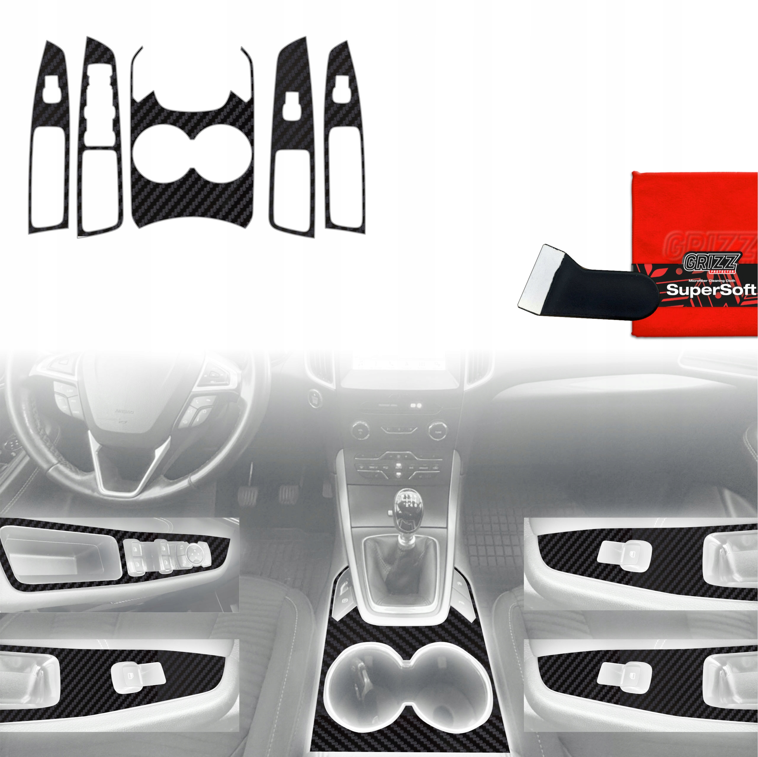 Fólie do interiéru Ford S-Max MK2 (2015-2023) 5v1 Karbonová Antiotisková