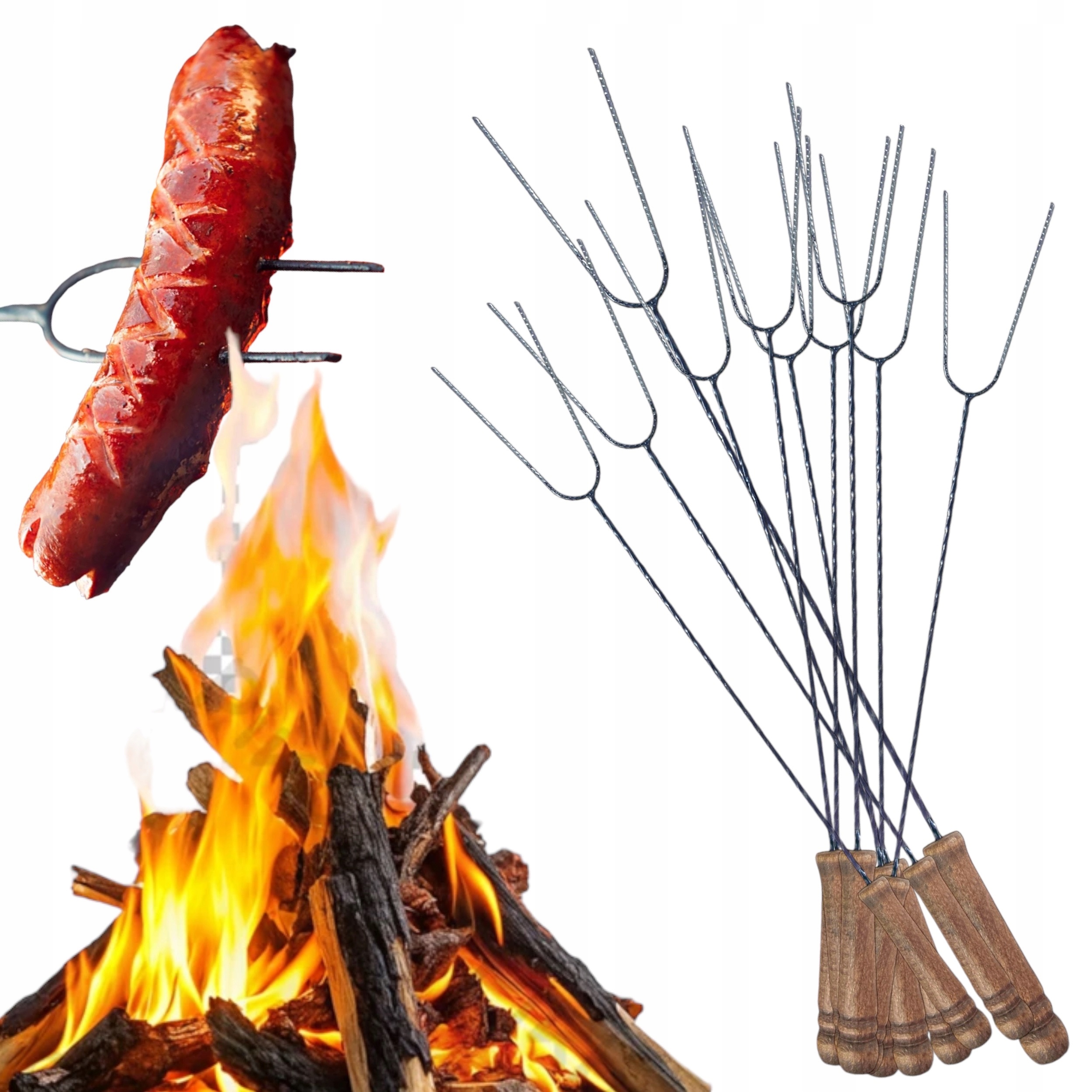 Widełki kije na ognisko grill kiełbasę do pieczenia kiełbasek 1 m 10 szt