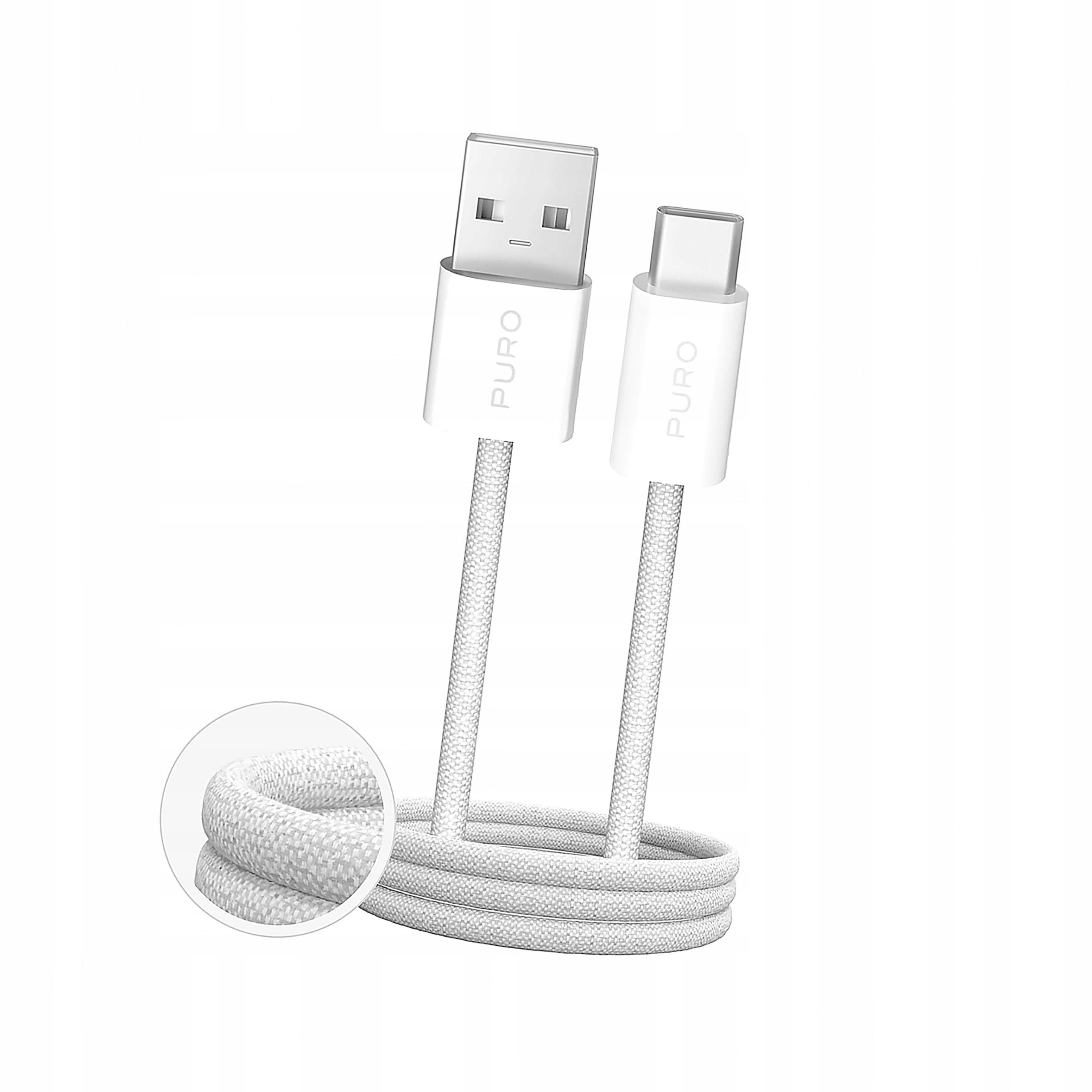 Kabel Puro Fabrik 2.0 10W Usb-a Usb-c w oplocie 1,5m biały