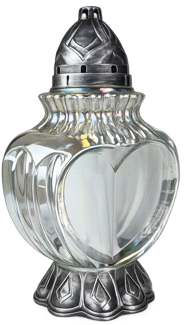 Znicz Serce EFEKT LUSTRA Szklany z Wkładem LED Duży Elegancki Lampion 36cm
