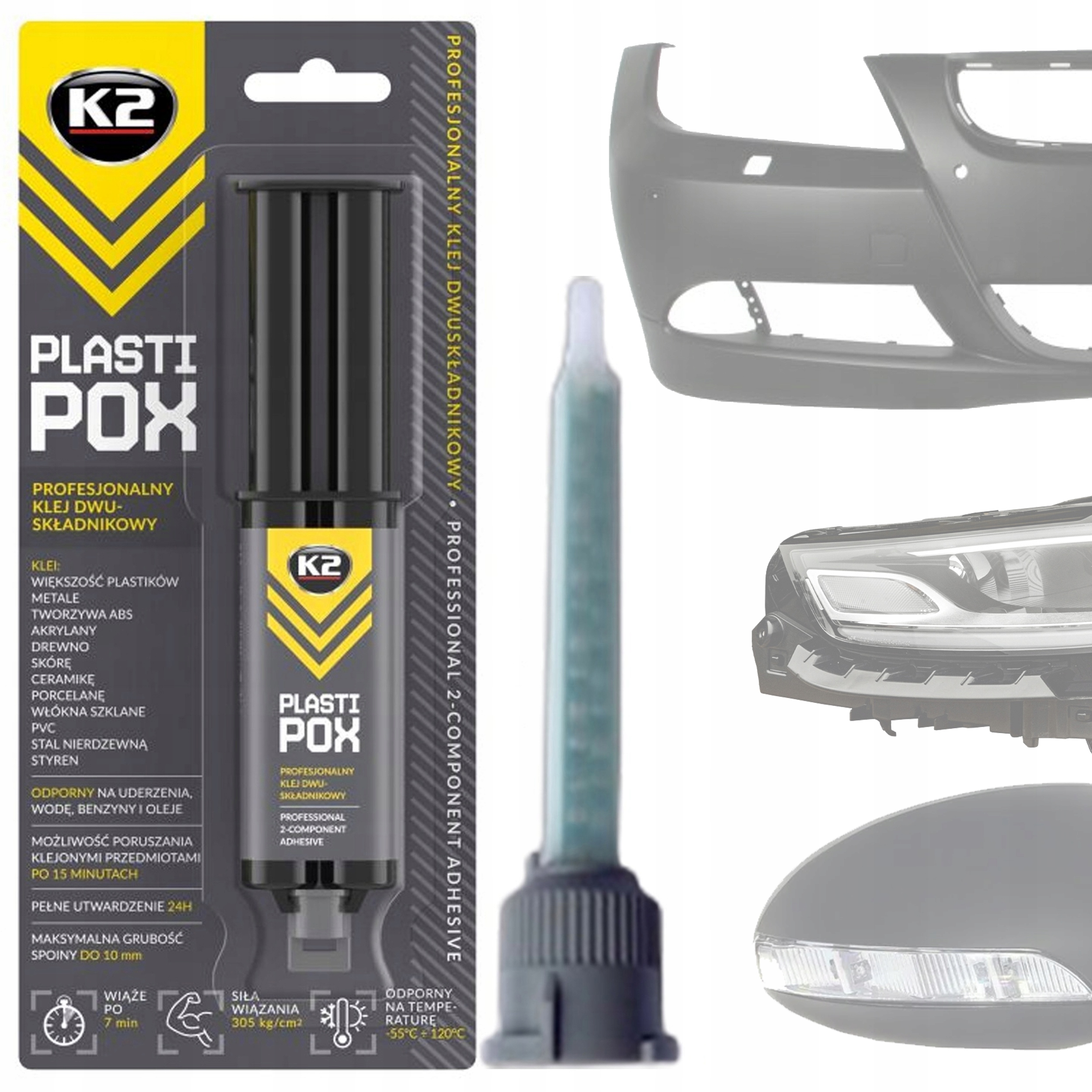 K2 Klej Plastipox Do Spawania Plastików Dwuskładnikowy +1 Końcówka Mieszacz