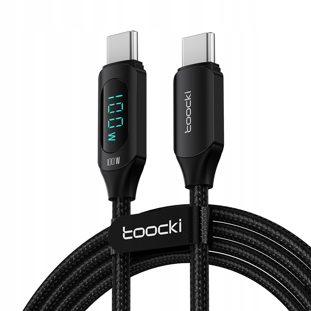 Kabel Toocki USB-C do USB-C 100W 2m, 480 Mb/s, wyświetlacz LCD, Fast Charge